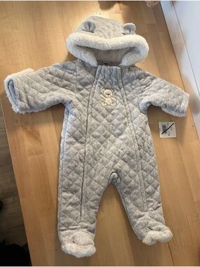Little Me Grey Unisex Quilted Bear Pram Suit Size 3-6 months